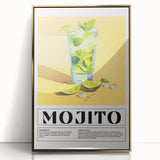 Art deco poster featuring a stylized cocktail, in gold and black tones, framed acrylic, ideal for modern art wall decor.