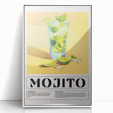 Mid-century modernist art featuring abstract food and drink motifs in pastel shades on a white acrylic framed print.