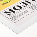 Art deco poster of assorted beverages in vibrant colors on rolled canvas, suitable for dining room wall art.