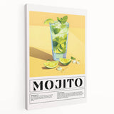 Large stretched canvas featuring a colorful illustration of assorted fruits and beverages, ideal for kitchen wall art.