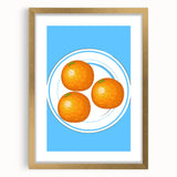 Extra large textured abstract art print featuring assorted fruits in vibrant colors, framed in gold.