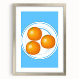 Textured art of abstract fruit designs in muted earth tones, framed in silver, ideal for bedroom art.