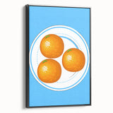 Black and white wall art featuring a vintage poster of assorted fruits, framed canvas, ideal for bedroom decor.
