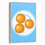 Vintage poster art of colorful fruits on a white framed canvas, ideal for extra large living room decor.