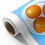 Art Deco poster featuring colorful fruits on rolled canvas, suitable as nursery wall art or for dining room ambiance.