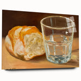 Large abstract wall art featuring assorted pastries in muted colors on acrylic glass.