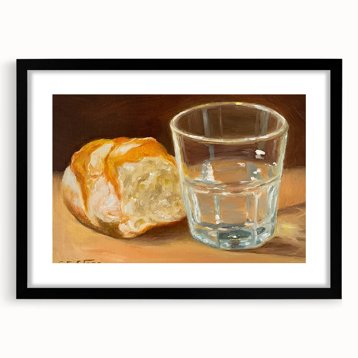 Extra large abstract art print of colorful pastries in a black frame, ideal for living room decor.