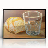 Large abstract wall art featuring assorted pastries in muted earth tones on a framed acrylic.