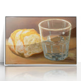 Art deco poster featuring assorted pastries in muted pastel shades, acrylic print in a white frame.