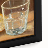 Close-up of a framed canvas featuring colorful pastries on a black background, ideal for vibrant living room decor.