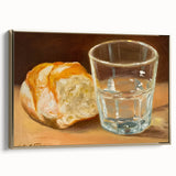 Framed canvas featuring vintage poster art of pastries in gold and black, ideal for bedroom wall decor.