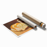 Extra large rolled print of pastries with floral accents in soft pastel shades.