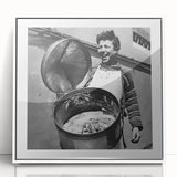 Art deco poster of people dining, in muted earth tones, framed acrylic, ideal for modern nursery wall art.