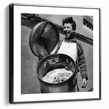 Black and white framed canvas depicting a vintage landscape painting, ideal for bedroom wall art.