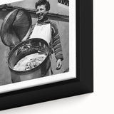 Framed canvas featuring a close-up of colorful, textured food and people in a black backdrop, suitable for living room decor.