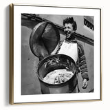 Framed canvas depicting a vintage poster art landscape with silver and gold tones, ideal for bedroom wall decor.