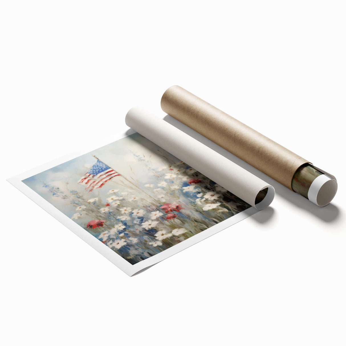 Patriotic Wildflowers & Flag - Patriotic Wall Art