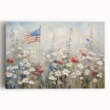 Patriotic Wildflowers & Flag - Patriotic Wall Art