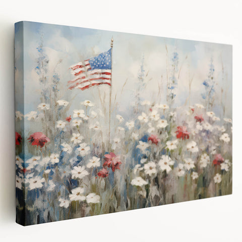 Patriotic Wildflowers & Flag - Patriotic Wall Art