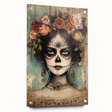 Floral Sugar Skull Woman – Día de los Muertos Wall Art