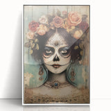Floral Sugar Skull Woman – Día de los Muertos Wall Art