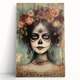 Floral Sugar Skull Woman – Día de los Muertos Wall Art
