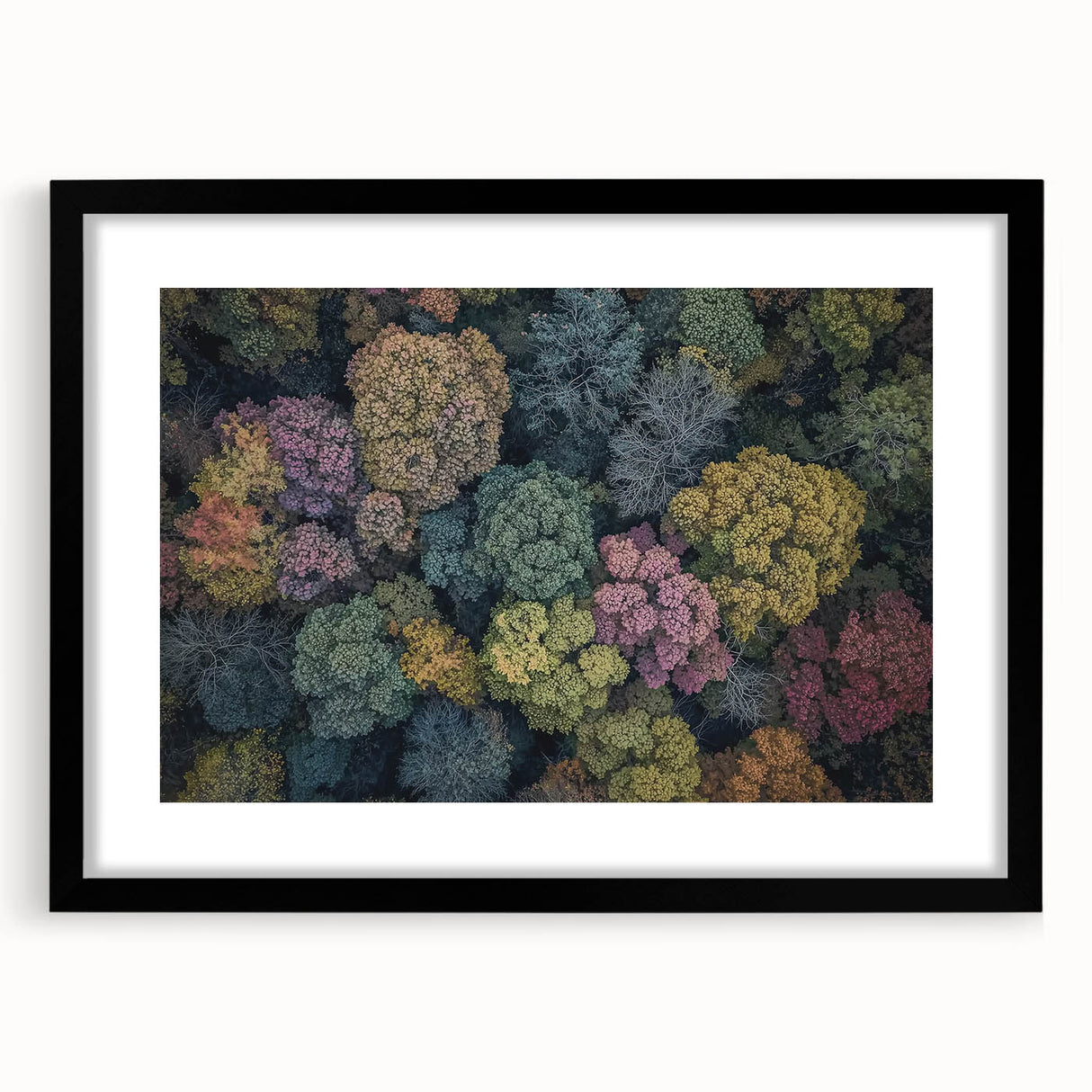 Black landscape frame with a white mat, showcasing a minimalist design, perfect for enhancing modern decor. Ideal for displaying art or photographs in stylish interiors.