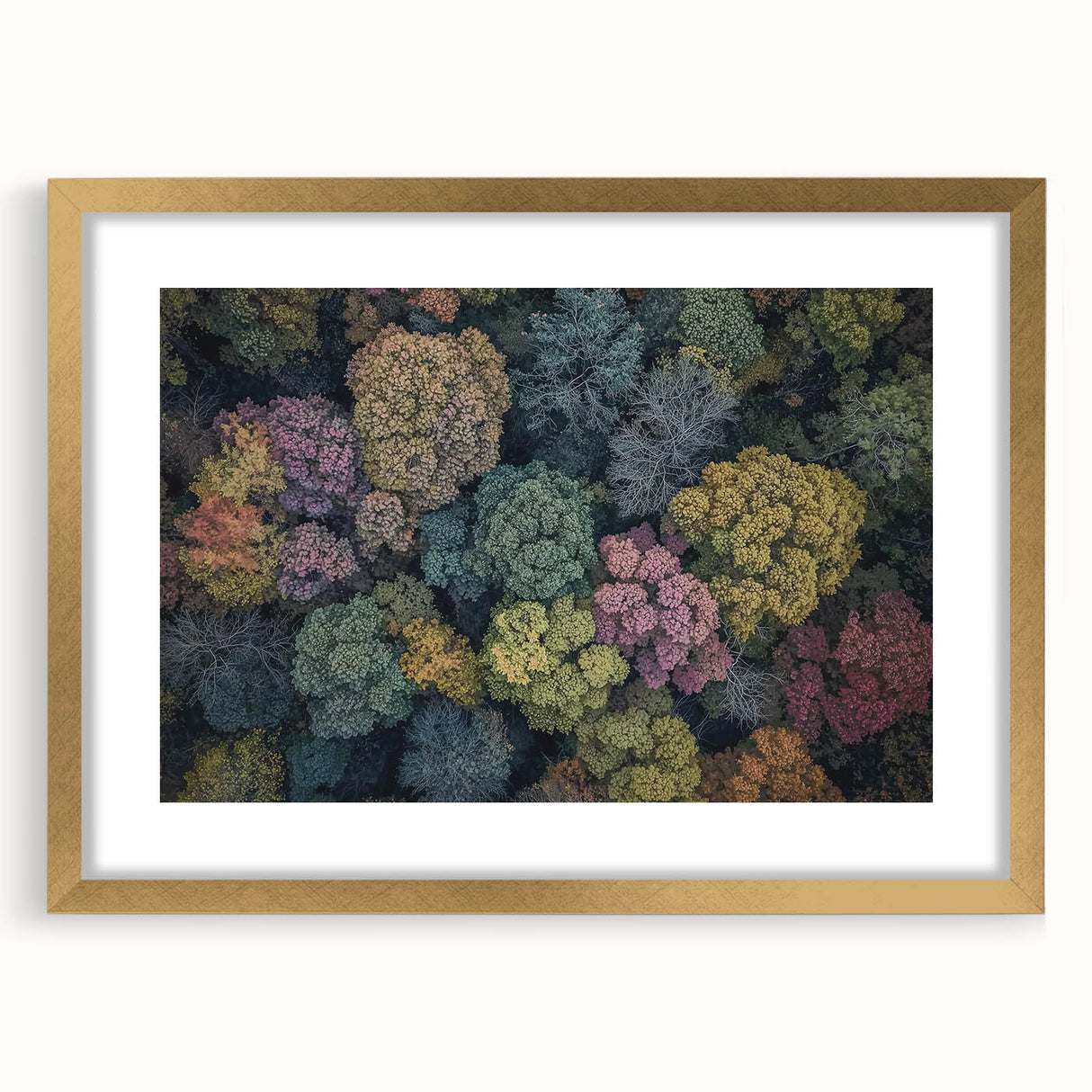 Gold landscape frame with a white mat, showcasing a beautiful artwork, designed for elegant home decor. Ideal for modern or classic interiors.