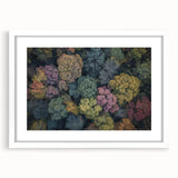 White landscape frame with mat showcasing a vibrant, nature-themed artwork, emphasizing intricate details and vivid colors, perfect for home decor.