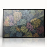 Framed landscape acrylic artwork in a sleek black frame, showcasing vibrant colors and intricate details, perfect for modern home decor or office space enhancement.