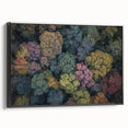 Framed landscape canvas artwork showcasing a vibrant abstract design with a black frame, highlighting the intricate details and colors for modern home decor.
