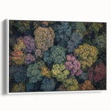 Framed landscape canvas artwork showcasing a serene nature scene with vibrant colors, displayed at an angle against a white background, ideal for home decor.