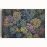 Vibrant landscape stretched canvas showcasing an abstract mountain scene with rich colors and intricate details, ideal for modern home decor.