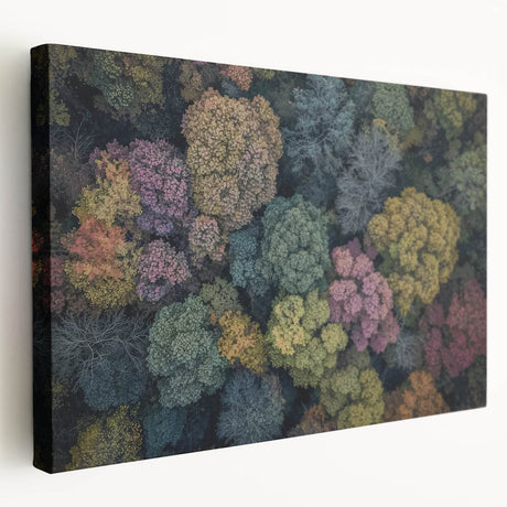 Landscape-stretched canvas showcasing vibrant abstract art with rich colors and intricate patterns, ideal for enhancing modern home decor. The side view highlights its depth and texture, making it a striking focal point for any room.