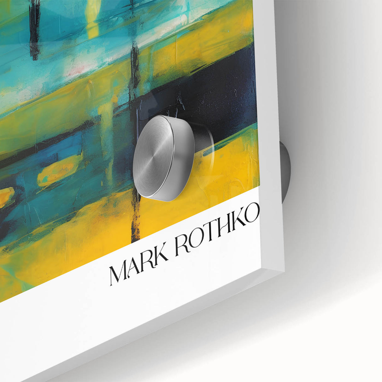 Large abstract wall art in vibrant red and blue on acrylic glass, ideal for dining room ambiance.
