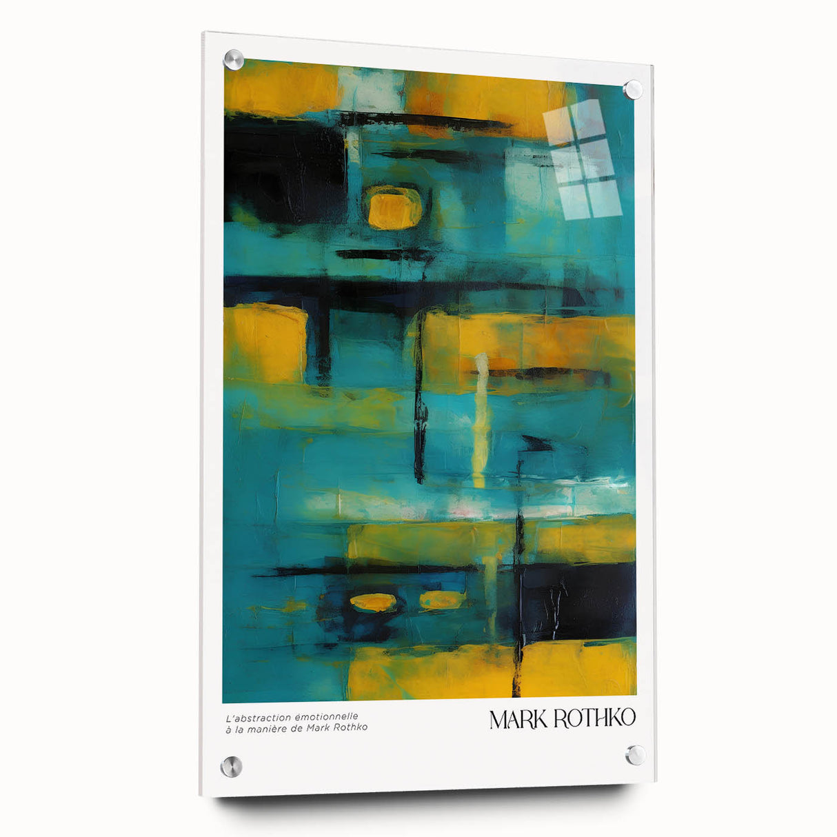 Large abstract wall art in vibrant red and orange tones on acrylic glass, suitable for bedroom or dining room decor.