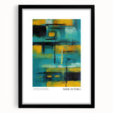 Extra large abstract art print with textured, colorful design in a black frame, ideal for living room decor.