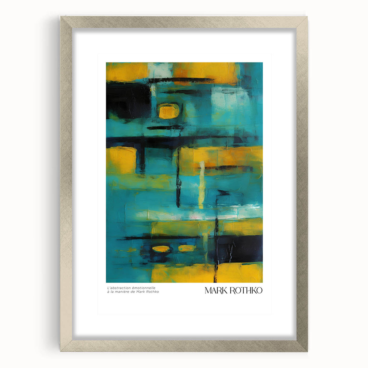 Textured abstract art print in red and blue tones on a framed canvas, ideal for modern bedroom decor.
