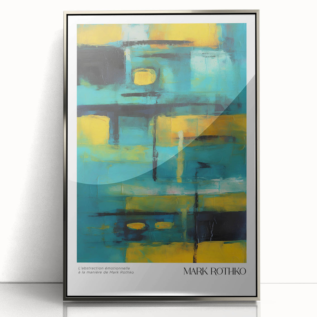 Mid-century modernist art by Mark Rothko, featuring abstract blocks in red and orange on a framed acrylic print.