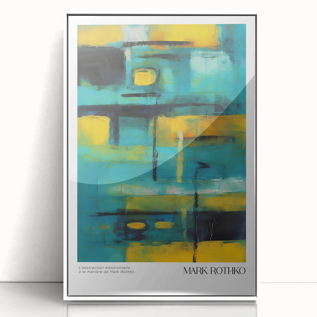 Modern art wall decor featuring a Rothko-inspired abstract design in bold colors on a framed acrylic.