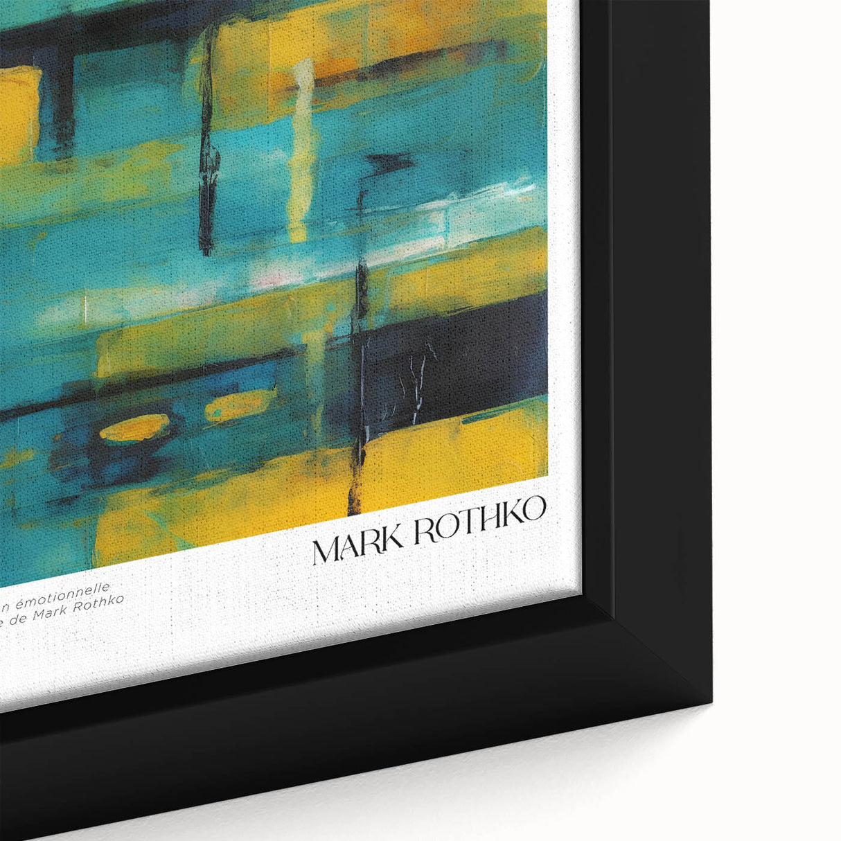 Extra large framed canvas featuring a textured black background with vibrant, colorful blocks, ideal for living room decor.