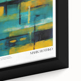 Extra large framed canvas featuring a textured black background with vibrant, colorful blocks, ideal for living room decor.