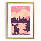 Alaska Retro Travel Poster | Vintage Moose Mountain Print