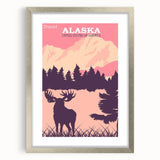 Alaska Retro Travel Poster | Vintage Moose Mountain Print