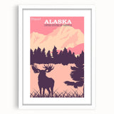 Alaska Retro Travel Poster | Vintage Moose Mountain Print