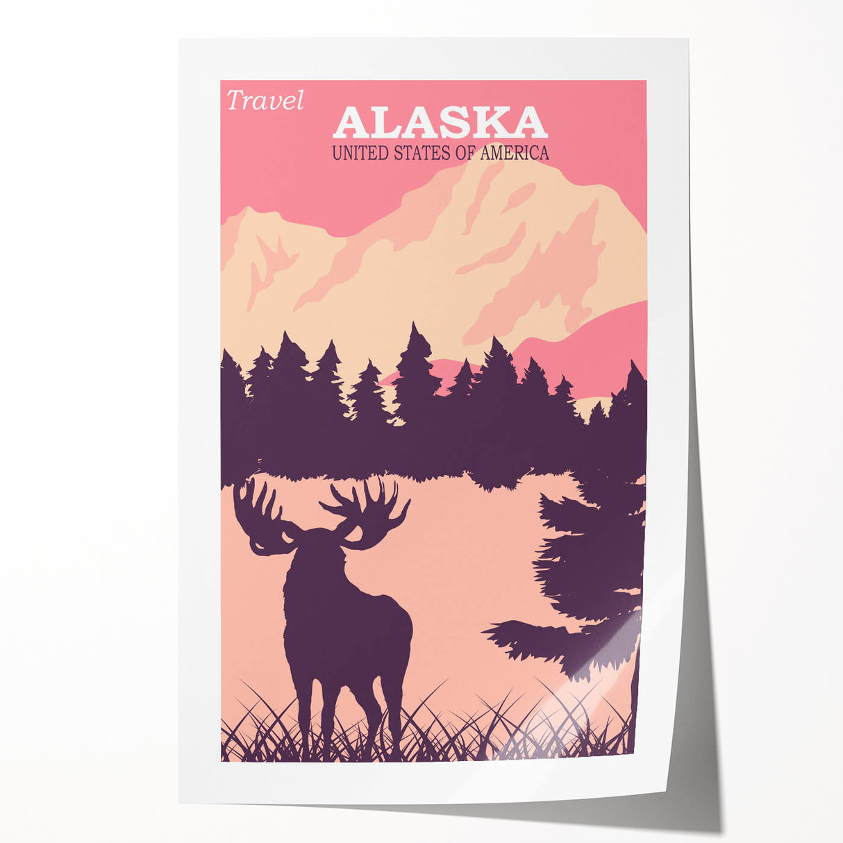 Alaska Retro Travel Poster | Vintage Moose Mountain Print