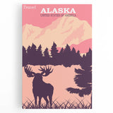 Alaska Retro Travel Poster | Vintage Moose Mountain Print