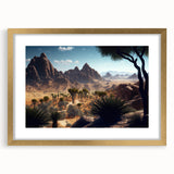 Textured abstract art print depicting a serene Algerian landscape in muted earth tones, framed in gold.
