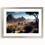 Abstract art print of an Algerian landscape in muted earth tones on a framed silver mat, ideal for dining room decor.