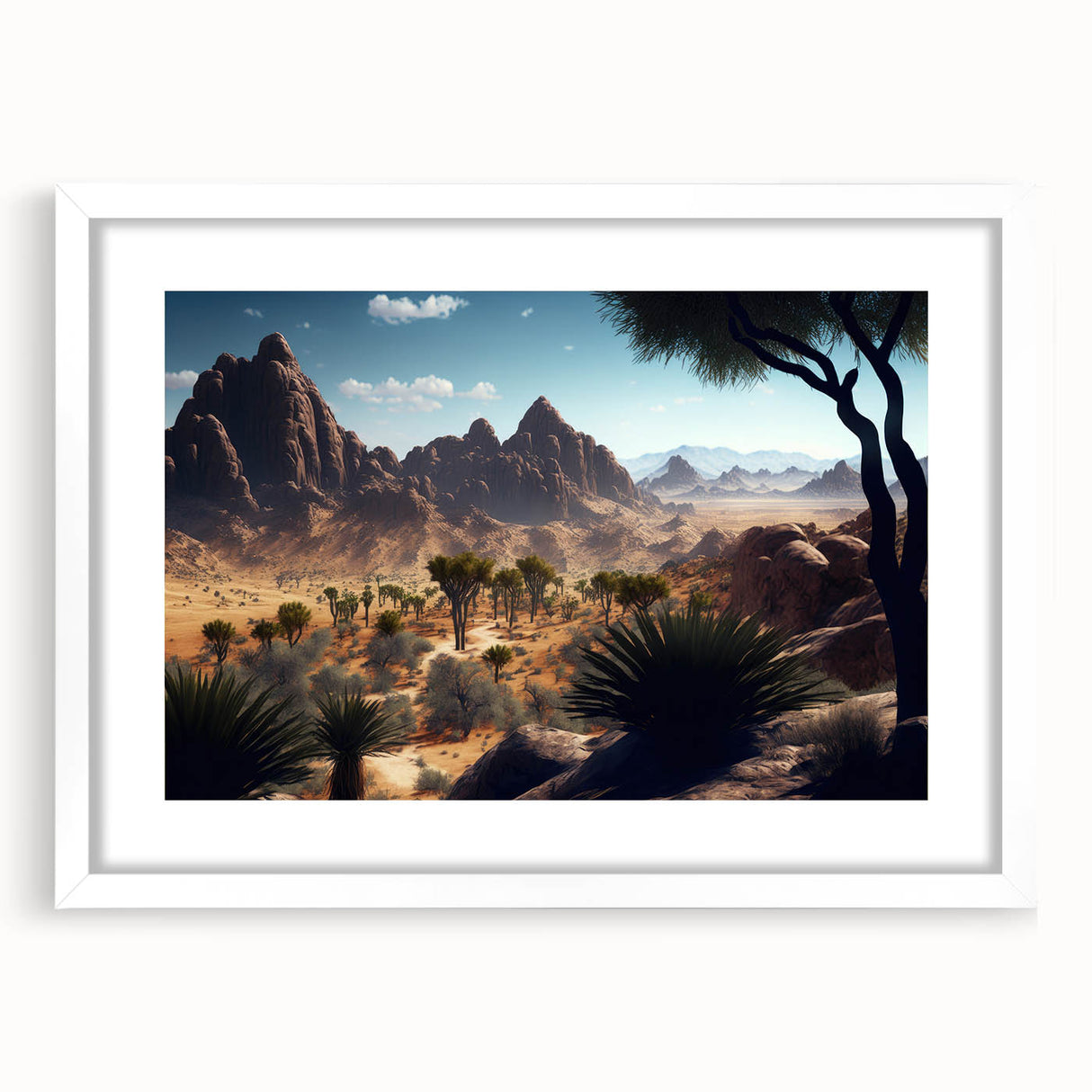 Extra large abstract art print of Algerian scenery in muted earth tones on a framed canvas, ideal for living room decor.